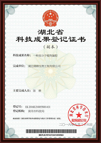 湖北精耕生物工程有限公司获得湖北省科技成果登记证书